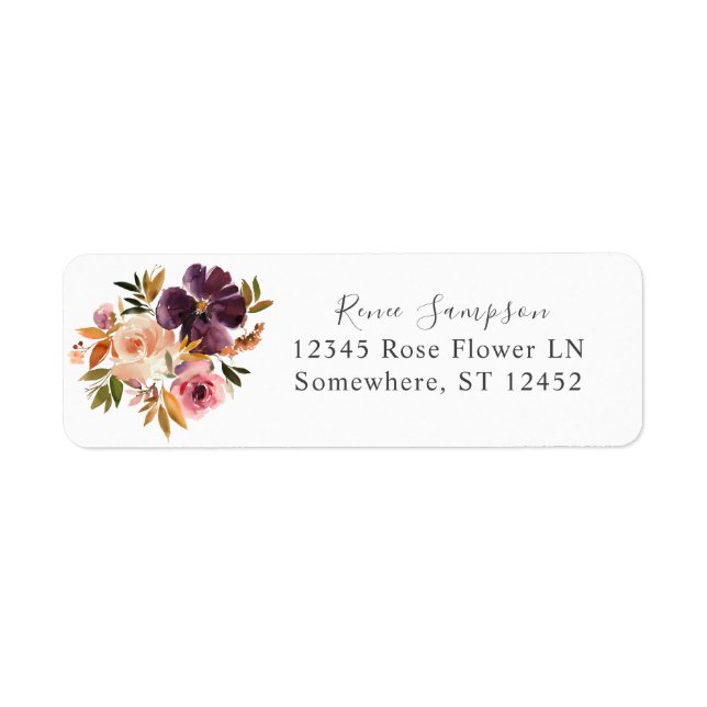Purple & Blush Pink Floral 2 Return Address Label (Front)