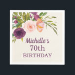 Purple Blush Pink Floral Cream 70th Birthday Napkin<br><div class="desc">Beautiful purple and blush pink watercolor floral on cream-coloured 70th birthday party custom paper napkins for women.  Contact us for help with customisation or to request matching products.</div>
