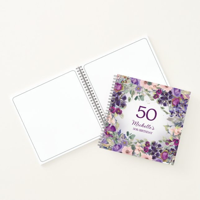 Purple Blush Pink Floral Custom 50th Birthday Notebook (Inside)