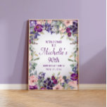 Purple Blush Pink Floral Foliage 90th Birthday Poster<br><div class="desc">Elegant and artistic blush pink and purple watercolor floral and foliage 90th birthday party welcome poster. Text is fully customisable,  so design your sign for anyone of any age. Contact me for assistance with your customisations or to request additional Zazzle products for your party.</div>