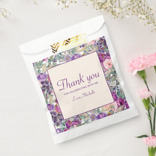 Purple Blush Pink Floral Foliage Birthday  Favour Bags (Sealed)