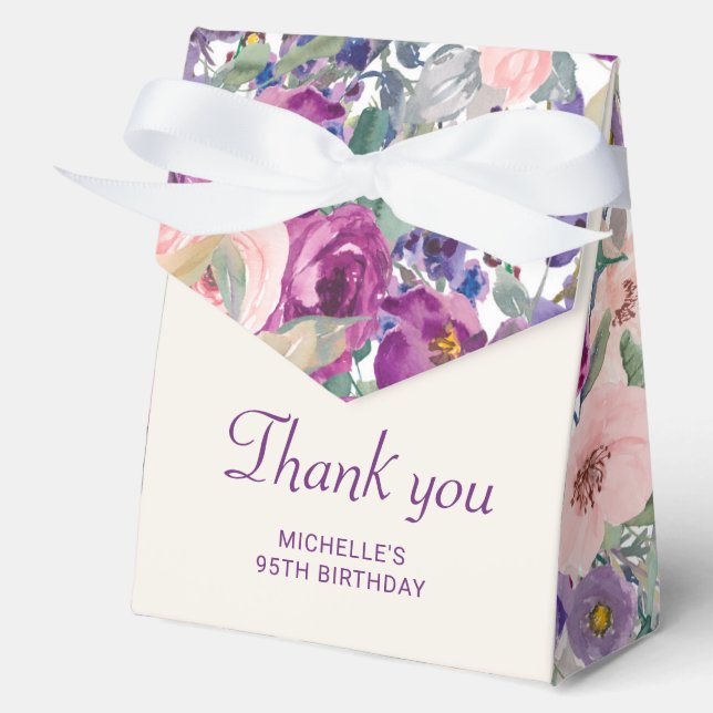 Purple Blush Pink Floral Foliage Birthday  Favour Box (Front)