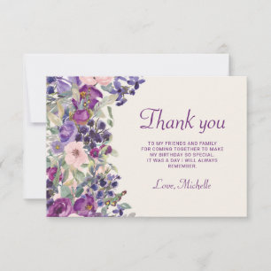 Purple Blush Pink Floral Foliage Birthday Thank You Card