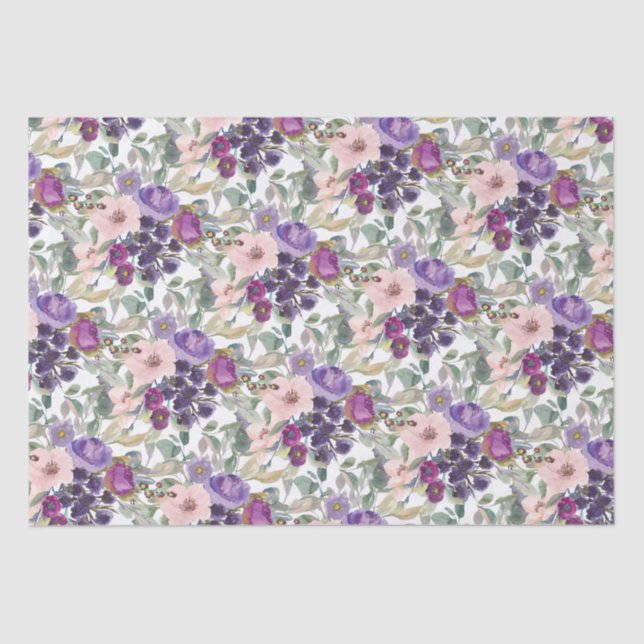 Purple Blush Pink Floral Foliage  Tissue Paper (Front)