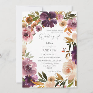 Purple & Blush Pink Floral Wedding V3 Large Invitation