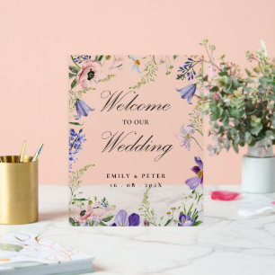 Purple Blush Pink Floral welcome To Our Wedding  Acrylic Sign