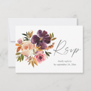 Purple & Blush Pink Floral with Meal RSVP Card