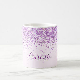 Purple blush pink glitter name script coffee mug