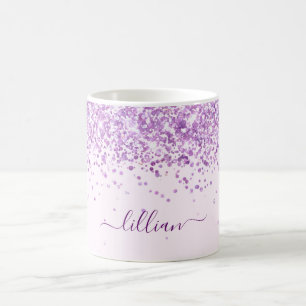 Purple blush pink glitter name script coffee mug