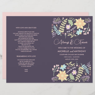 Purple Blush Pink Modern Floral Wedding Program