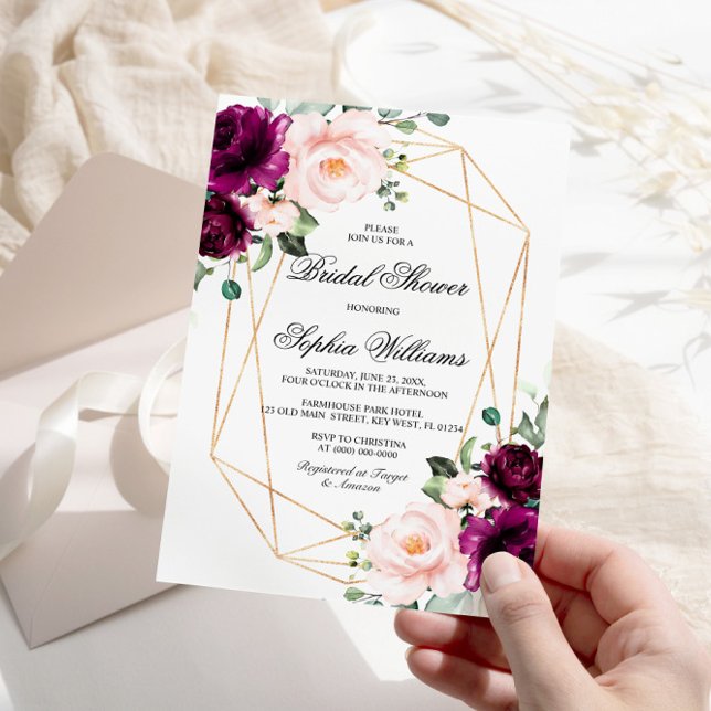 Purple & Blush Pink Rose Bridal Shower Invitation (Creator Uploaded)