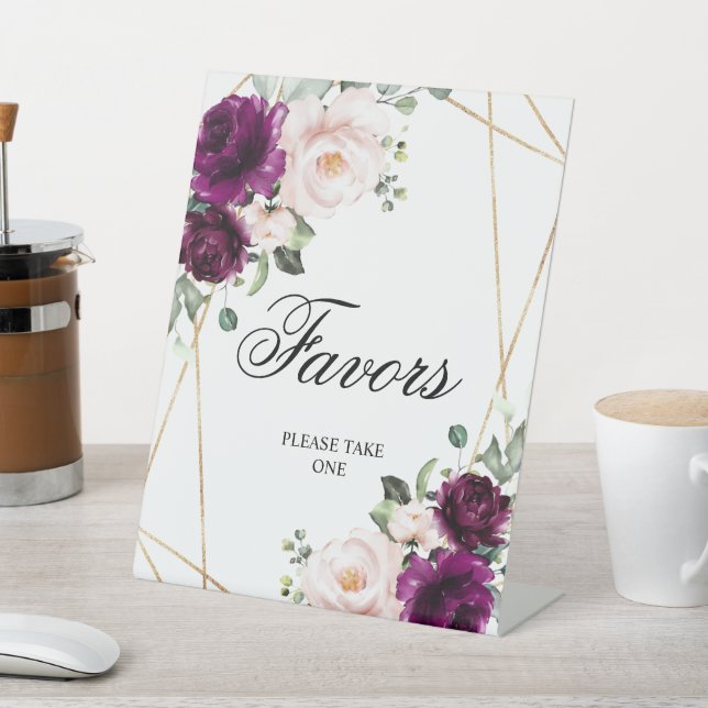 Purple & Blush Pink Rose Shower Favours Sign (In SItu)