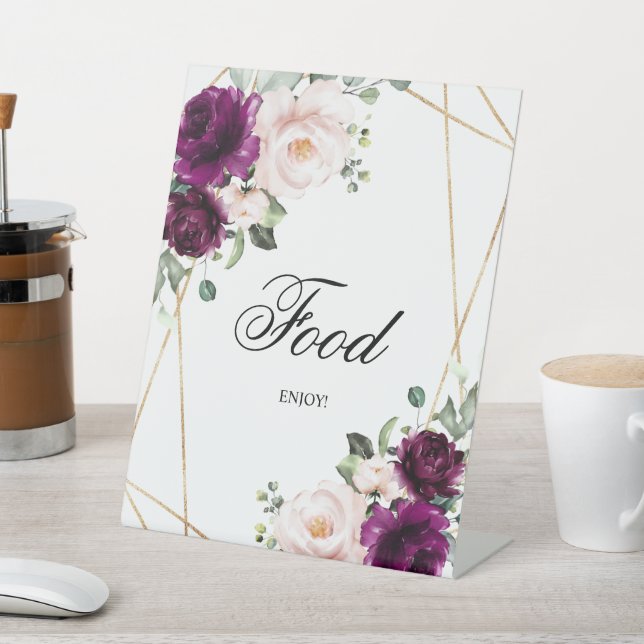 Purple & Blush Pink Rose Shower Food Sign (In SItu)