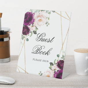 Purple & Blush Pink Rose Shower Guest Book Sign