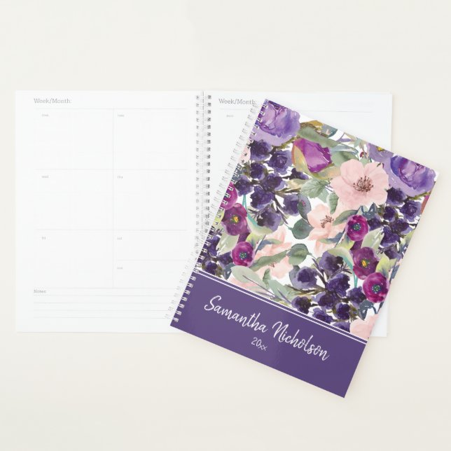Purple Blush Pink Watercolor Floral Boho Planner (Display)