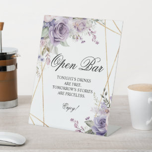 Purple & Blush Rose Flowers Open Bar Sign