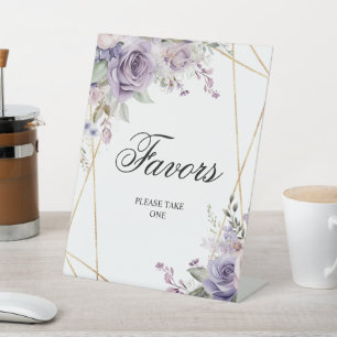 Purple & Blush Rose Flowers Shower Favours Sign