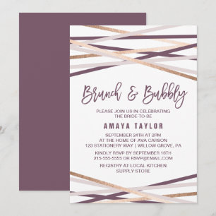 Purple Blush & Rose Gold Streamers Brunch & Bubbly Invitation