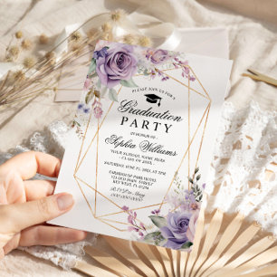 Purple & Blush Rose Graduation Party Girly Floral Invitation
