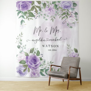 Purple Blush Roses Mr. and Mrs. Modern Script Tapestry