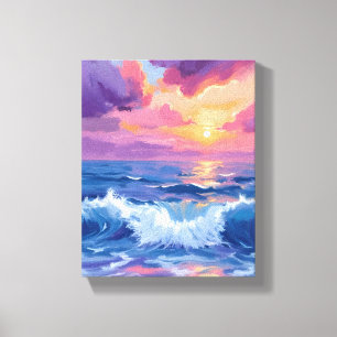 Purple Blush Sunset   Ocean Glimmer Watercolor Canvas Print