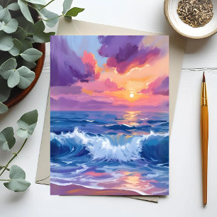 Purple Blush Sunset   Ocean Glimmer Watercolor Postcard