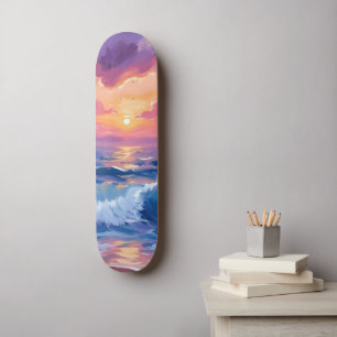 Purple Blush Sunset   Ocean Glimmer Watercolor Skateboard