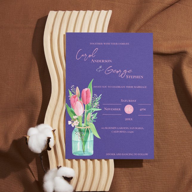 Purple & Blush Tulip Mason Jar Wedding Invitation (Purple & Blush Tulip Mason Jar Wedding Invitation)