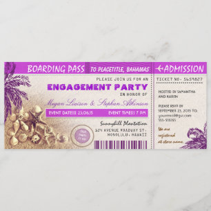purple boarding pass tickets for Engagement Party Invitation