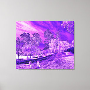 Purple Boat House Scene Wrapped Canvas