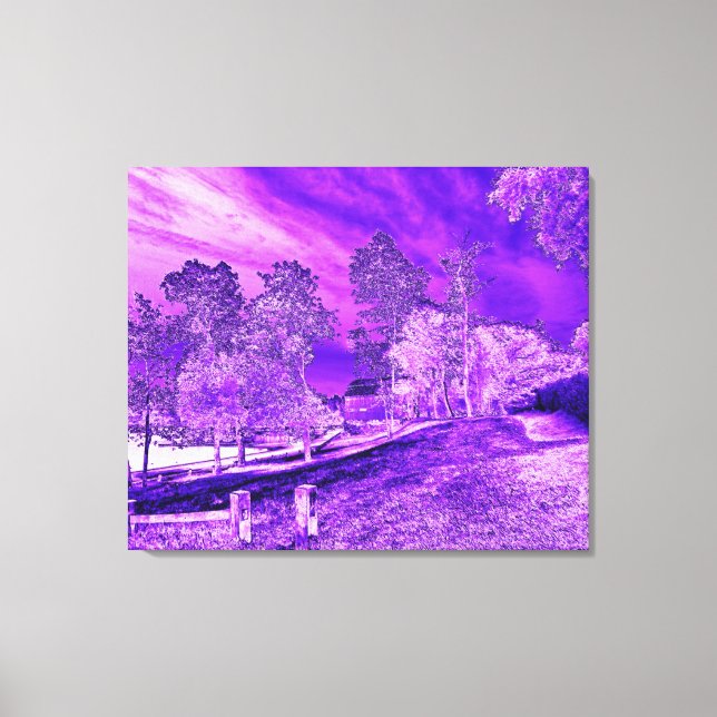 Purple Boat House Scene Wrapped Canvas (Front)