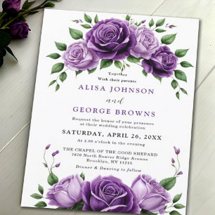 Purple Bohemian Boho Summer Flowers Wedding Invitation