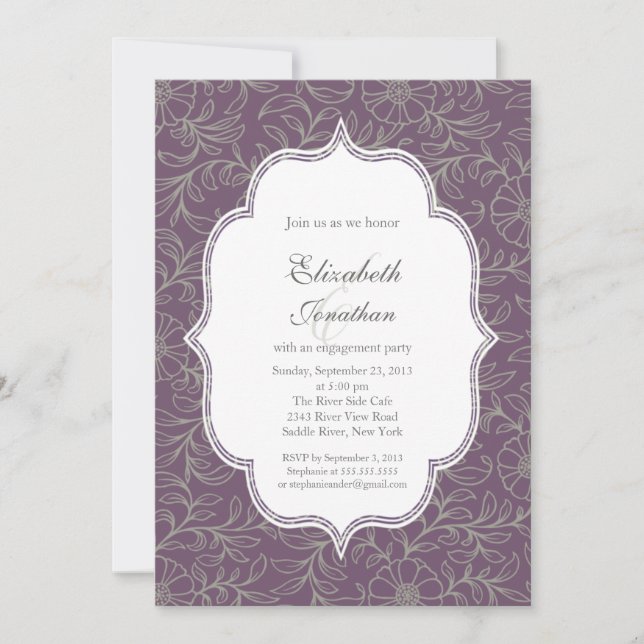 Purple Bohemian Floral Engagement Party Invitation (Front)