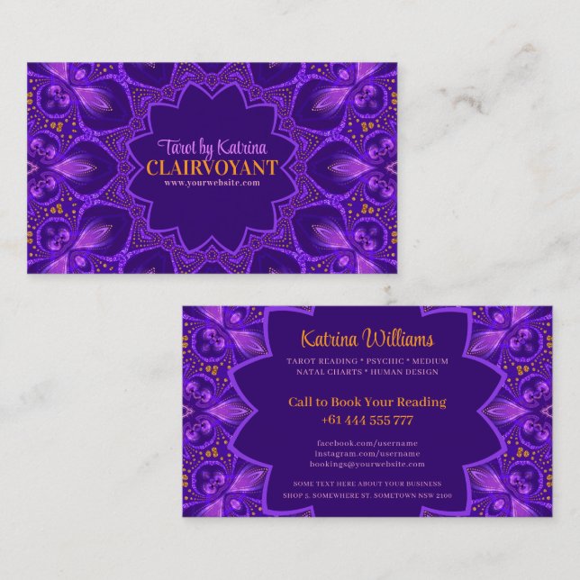 Purple Bohemian Goddess Tarot Reader Business Card (Front/Back)