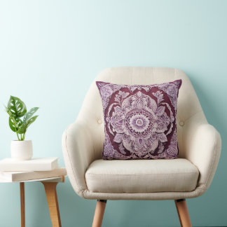 Purple bohemian mandala AI art Cushion