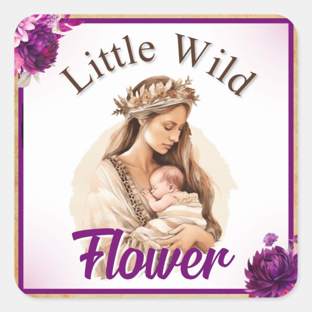 Purple Boho Baby Shower Square Sticker (Front)