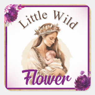 Purple Boho Baby Shower Square Sticker