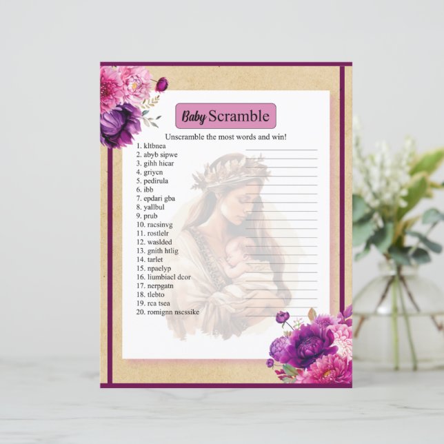 Purple Boho Baby Word Scramble Game (Standing Front)