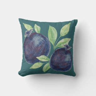 Purple Boho Blueberries Watercolor Art Cushion