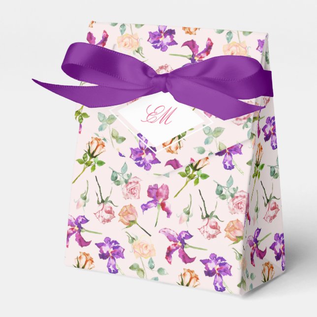 Purple Boho Botanical Romance Monogram Wedding Favour Box (Front Side)