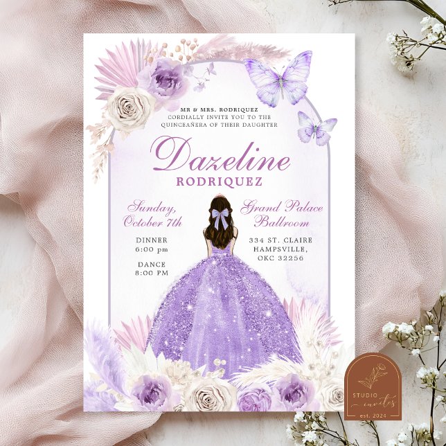 Purple Boho Chic Quinceanera Invitation (Creator Uploaded)