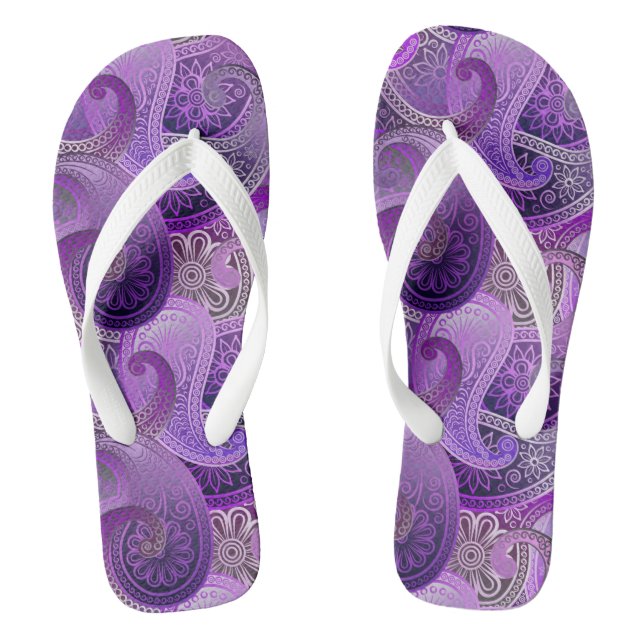 Purple Boho Damask Pattern Flip Flops (Footbed)