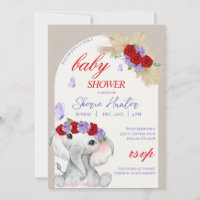 Purple Boho Elephant and Butterfly Baby Shower