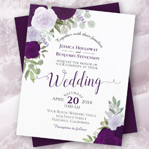 Purple Boho Floral Budget Wedding Invitation