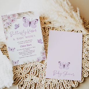 Purple Boho Floral Butterfly Kisses Baby Shower  Invitation