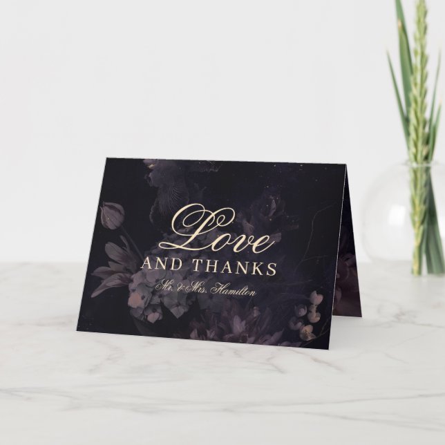 Purple Boho Floral Gothic Elegant Thank You Card (Front)