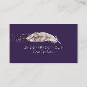 Purple Boho Hand Drawn Angel Bird Feather Business Card