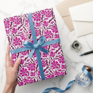 Purple Boho Mid Century Modern Floral Pattern Wrapping Paper