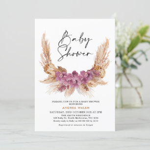 Purple Boho Pampas Grass Baby Shower Invitation