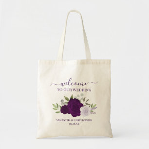 Purple Boho Roses Elegant Wedding Welcome Tote Bag